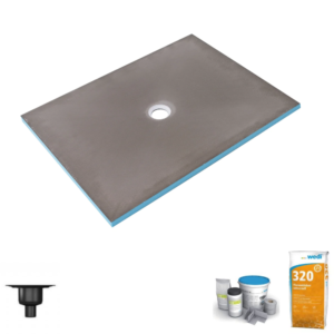 Receveur de douche à carreler 180 x 90 WEDI Fundo Primo écoulement centré + bonde verticale + kit d’étanchéité + colle 320