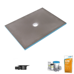 Receveur de douche à carreler 180 x 90 WEDI Fundo Primo écoulement centré + bonde horizontale + kit d’étanchéité + colle 320