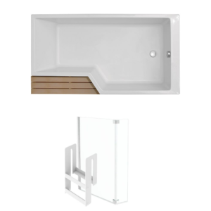 Pack baignoire bain douche antidérapante 160 x 90 JACOB DELAFON Neo blanc mat – v.droite + pare bain chromé