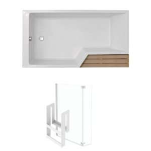 Pack baignoire bain douche antidérapante 160 x 90 JACOB DELAFON Neo blanc mat – v.gauche + pare bain chromé