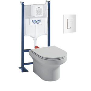 Pack WC suspendu sans bride + abattant + B√¢ti support + Even Plaque de commande WC carré blanc