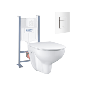 Pack WC sans bride Bau Ceramic slim avec abattant + B√¢ti support SL Rapid + Plaque de commande carré blanc