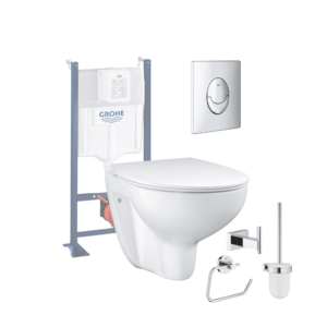 Pack WC sans bride Bau Ceramic avec abattant slim + B√¢ti support WC Rapid SL + plaque de commande Start chromé + Accessoires