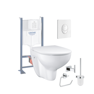 Pack WC sans bride Bau Ceramic avec abattant slim + B√¢ti support WC Rapid SL + plaque de commande Start blanc alpin + Accessoires