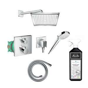Pack de douche encastré thermostatique HANSGROHE Ecostat Square chromé + nettoyant Briochin