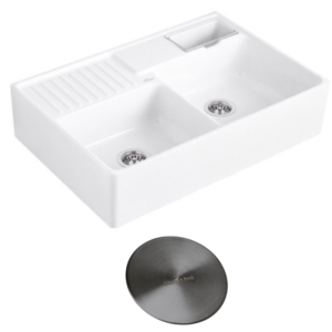 Evier timbre d’office VILLEROY ET BOCH Tradition 89,5 x 63 céramique vidage manuel blanc + Cache bonde anthracite