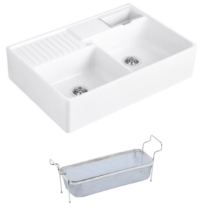 Evier timbre d’office VILLEROY ET BOCH Tradition 89,5 x 63 céramique vidage manuel blanc + Panier vaiselle