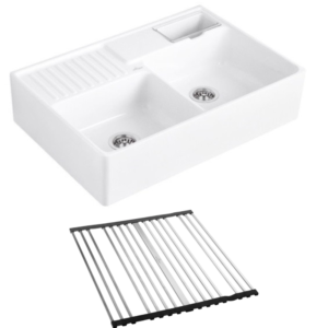 Evier timbre d’office VILLEROY ET BOCH Tradition 89,5 x 63 céramique vidage manuel blanc + Egouttoir déroulable