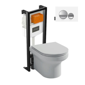 Pack WC suspendu sans bride  JACOB DELAFON Elite + b√¢ti-support + plaque Chrome brillant/Blanc mat