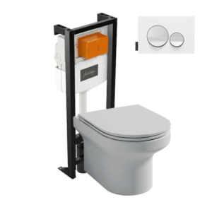 Pack WC suspendu sans bride  JACOB DELAFON Elite + b√¢ti-support + plaque Blanc brillant/Blanc mat
