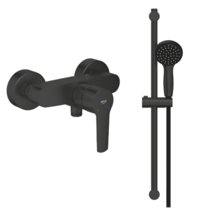 Pack mitigeur douche mécanique GROHE Start noir + ensemble de douche GROHE Vitalio Start avec barre, support et pommeau noir