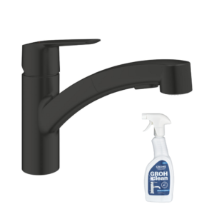 Robinet de cuisine avec douchette GROHE Start noir mat + nettoyant GrohClean
