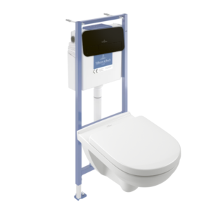 Pack WC sans bride VILLEROY ET BOCH O novo avec abattant frein de chute + b√¢ti Viconnect PRO + plaque noir mat