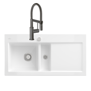 Evier VILLEROY ET BOCH Subway Pure 60 égouttoir à droite vidage auto + Robinet de cuisine Steel Expert Compact Anthracite