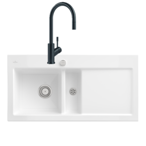 Evier VILLEROY ET BOCH Subway Pure 60 égouttoir à droite vidage auto + Robinet de cuisine Umbrella Flex Anthracite