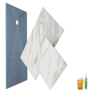 Receveur de douche à carreler 180 x 90 WEDI Fundo primo + revêtement Top marble white + colle