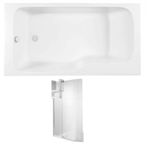 Pack baignoire bain douche antidérapante 170 x 90 JACOB DELAFON Malice gauche blanc mat + pare bain + étagère pour pare bain