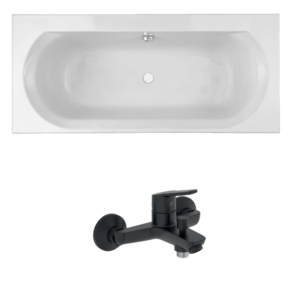 Pack baignoire droite 180 x 80 JACOB DELAFON Elise + mitigeur bain douche noir mat + vidage