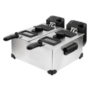 H.Koenig DFX600 friteuse Double 6 L Autonome 3600 W Noir, Acier inoxydable