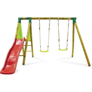 Portique en bois “Balanga” – Avec 1 Toboggan et 2 Balan√ßoires.