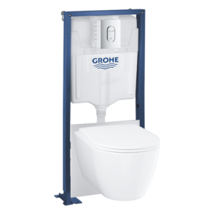 Grohe Pack WC suspendu sans bride Essence + abattant + plaque chromée + b√¢ti Grohe
