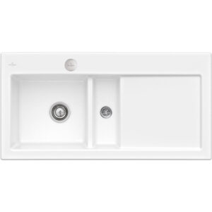 Evier 1 bac et demi avec egouttoir a droite VILLEROY ET BOCH Subway Pure 60 100 x 51 cm Blanc vidage automatique inclus