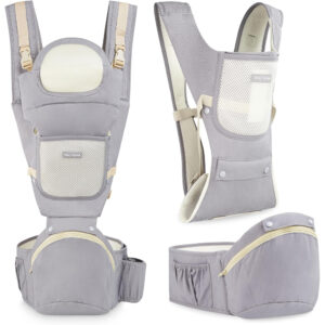 Porte Bébé Ergonomique Avec ceinture, Porte-bébé ergonomique pour bébé de 0-36 mois, 15 Kg max, 3 points d’appui: épaules, taille, hanches
