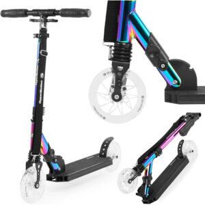 Trottinette Enfant Adolescent +7 ans max 100 kg, Aluminium frein Pliable, hauteur réglable 74-88 cm Amortisseur, roulements ABEC-7 – Double roues