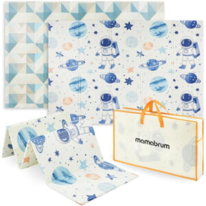 Tapis D’éveil Bébé Mousse, Motif Espace – Tapis D’éveil Pliable 2 faces 180*120, Favorise la Motricité & le Développement, Facile à Nettoyer
